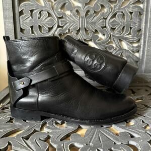Tory Burch Colton Flat Bootie Women’s 10.5M Black Leather Side Zip Ankle Boots